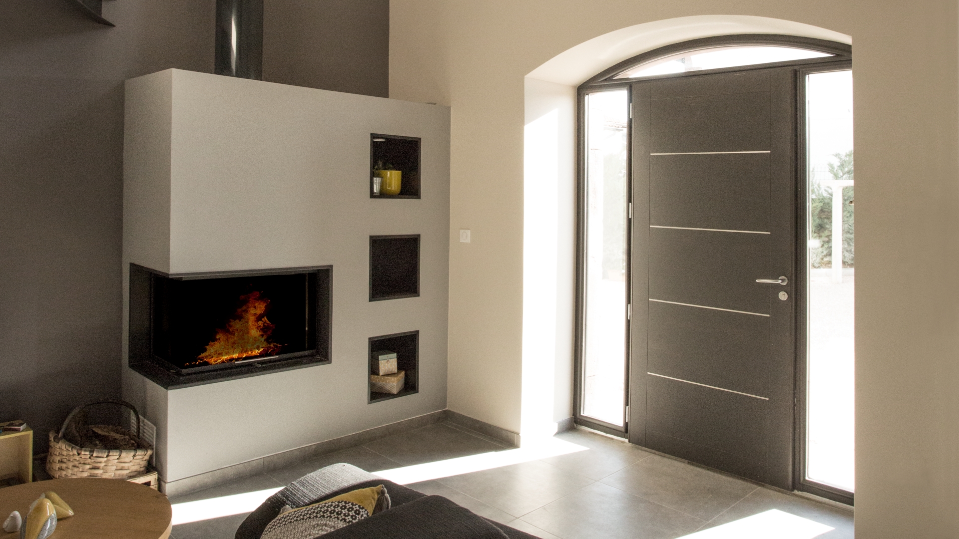 Porte d'entrée mixte Linconyl noire